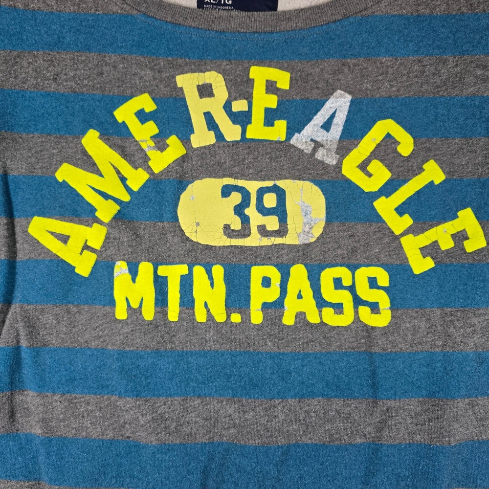 American Eagle Outfitters Striped Sweatshirt Blue Gray Yellow Logo‎ XL TG - Picture 3 of 12